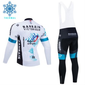 Set Fietsshirt Lange Mouw + Lange Koersbroek 2025 Bahrain Victorious Winter Thermal Fleece Wit